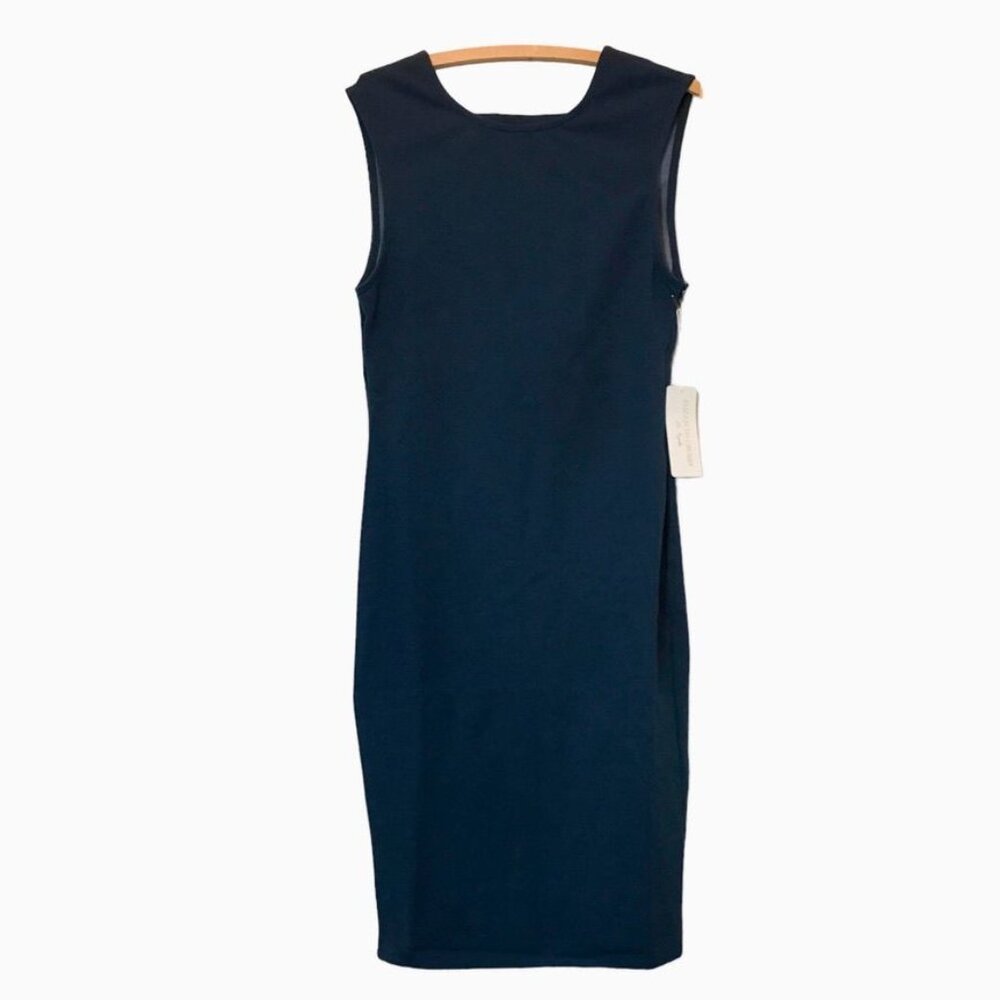 Elizabeth Crosby Low V Back Midi Dress in Dark Teal Blue - Size S - New